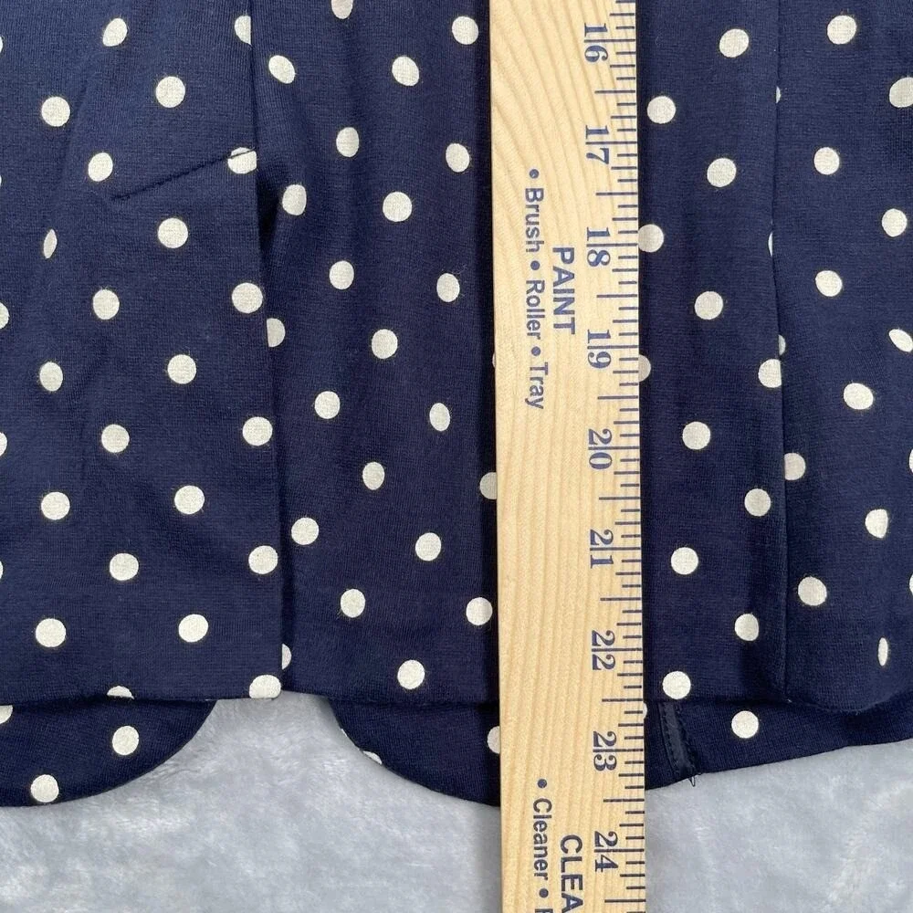 Talbots Blazer Petite Small SP Navy White Polka Dot Cotton Blend Unstructured‎